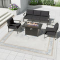 Aluminum Patio Furniture Set with 55,000 BTU Propane Fire Pit Table,5 Seats Metal Modern Outdoor Furniture w/5.1' Cushions,Patio Sectional for Backyard,Patio,Black