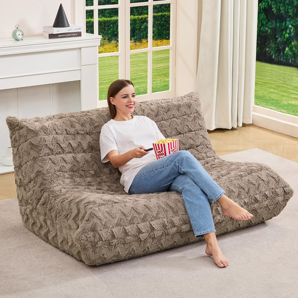 Bean Bag Chairs for Adults Giant Bean Bag Chair Memory Foam BeanBag Chair Bean Bag Sofa with Filler Faux Fur Fireside Beanbags Lazy Sofa for Living Room Bedroom Office (Brown Chevron, Loveseat)