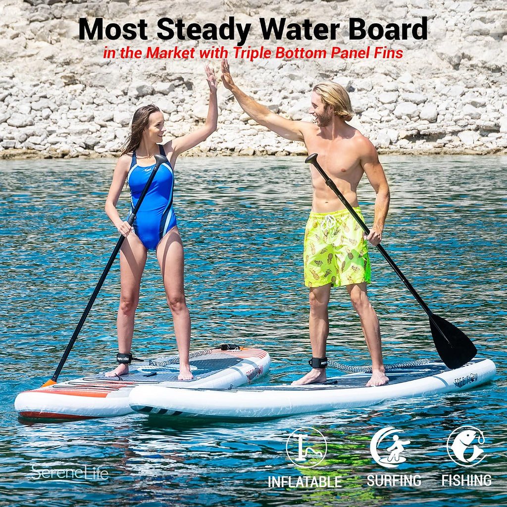 SereneLife Inflatable Stand Up Paddle Board and Detachable Seat - SUP Paddleboard Set for Adults and Youth, 32' Wide Design with Non-Slip EVA Deck Pad and Marine-Grade Materials, 350 lbs Capacity