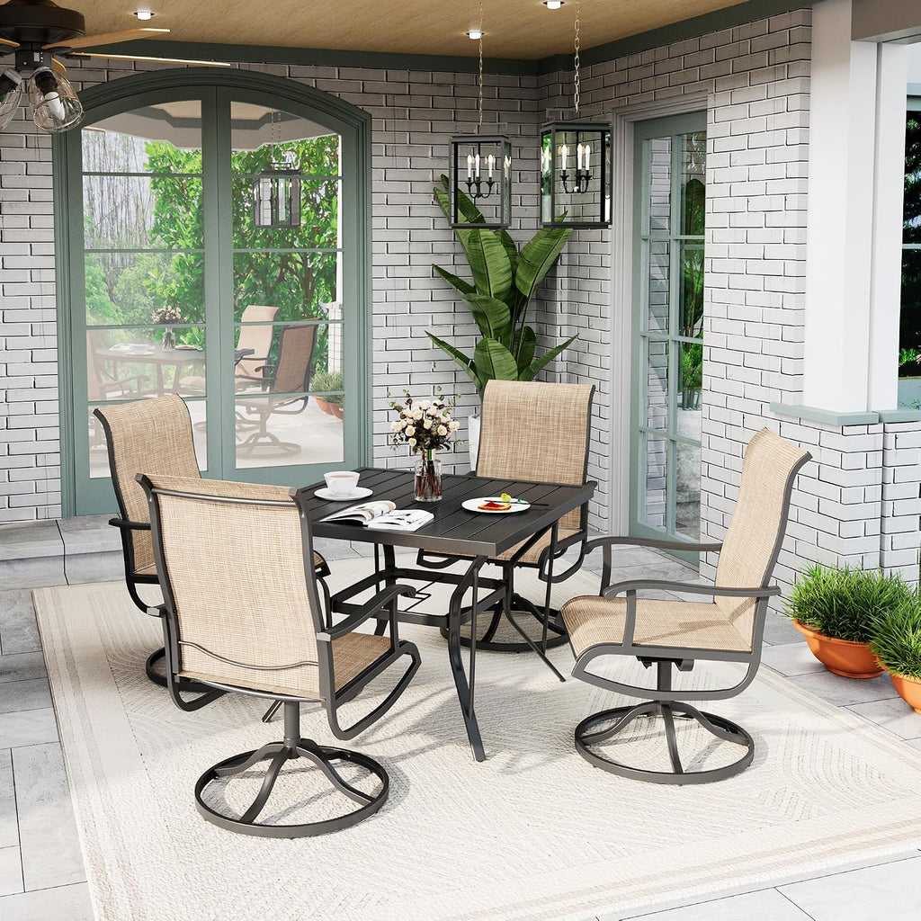5-Piece Outdoor Dining Set, Patio Furniture Set with Textilene Swivel Chairs, Outdoor Table & 4 Chairs for Garden, Backyard, Poolside, Deck, Beige