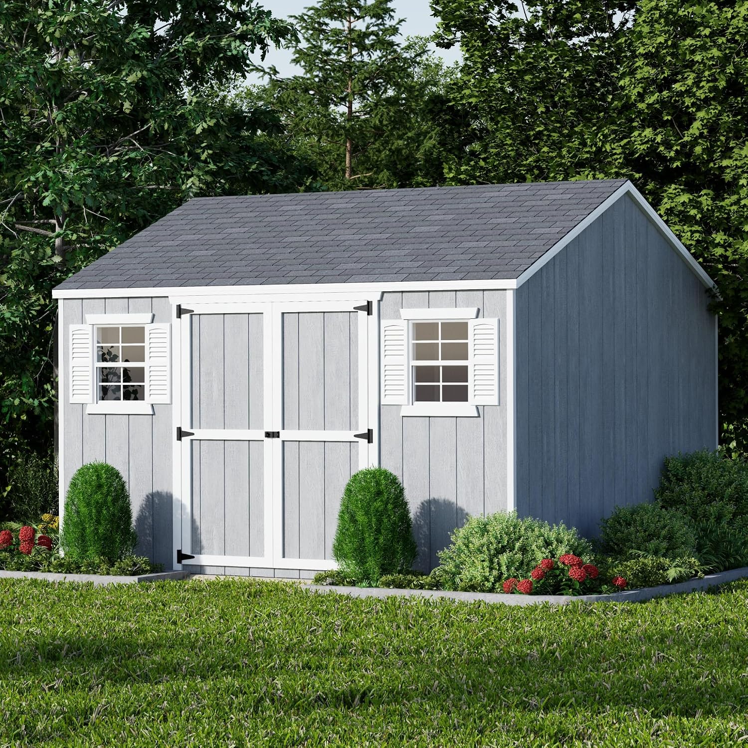 Little Cottage Co. 12x12 Value Workshop Shed with Operable Windows and Floor, Outdoor Wood Storage Do-It-Yourself Precut Kit
