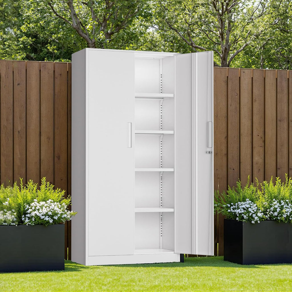 Incbruce 72' H x16 D Patio Metal Storage Cabinet, Outdoor Storage Cabinet with Doors and Adjustable Shelves, Tool Shed for Home, Patio, Office (White)
