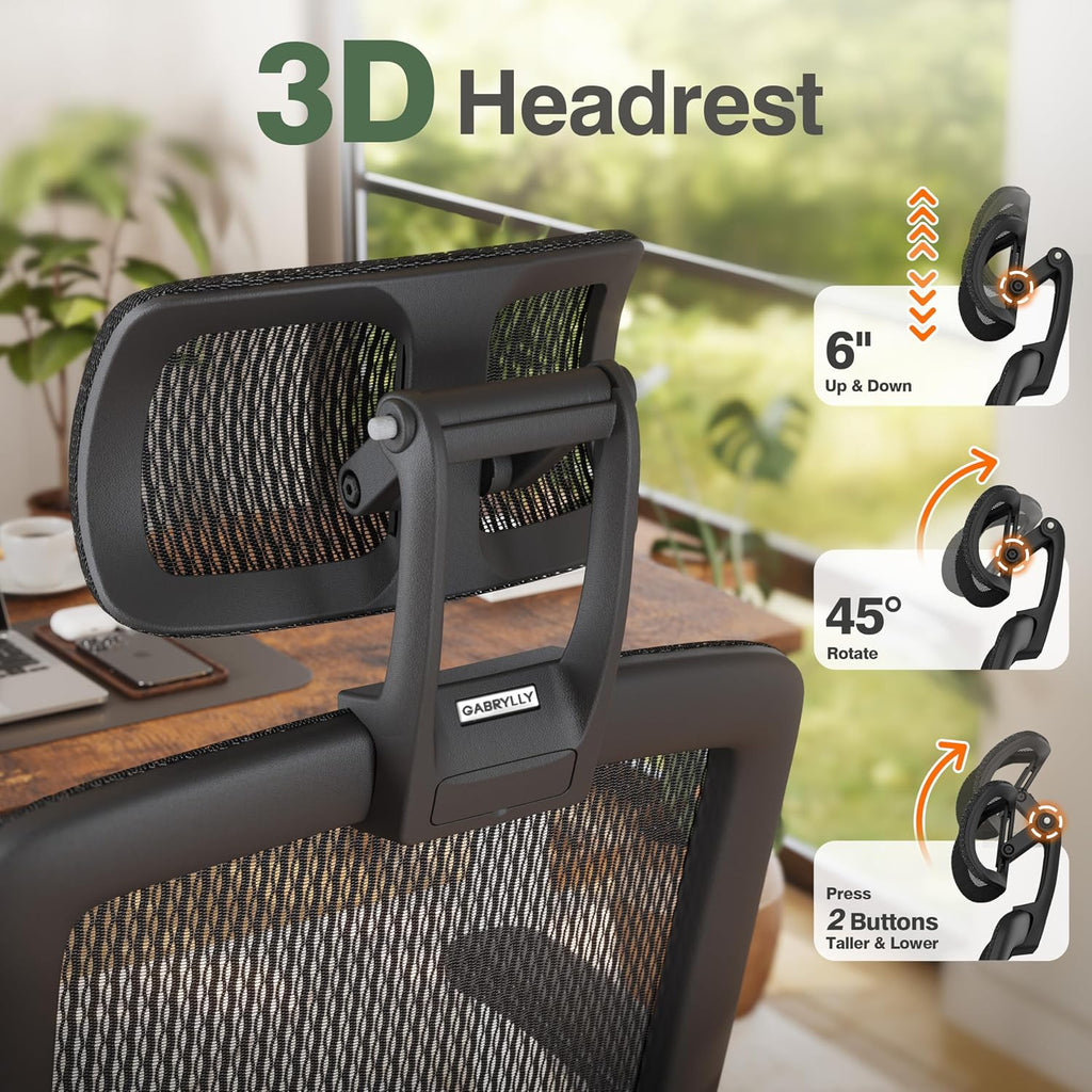 GABRYLLY Office Chair with Footrest, Ergonomic Desk Chair - 135° Recline Wide, 45° Flip-Up Arms,3D Headrest & Mesh Seat, High Back Home Gaming Chair for Adult Man Woman, 300LBS