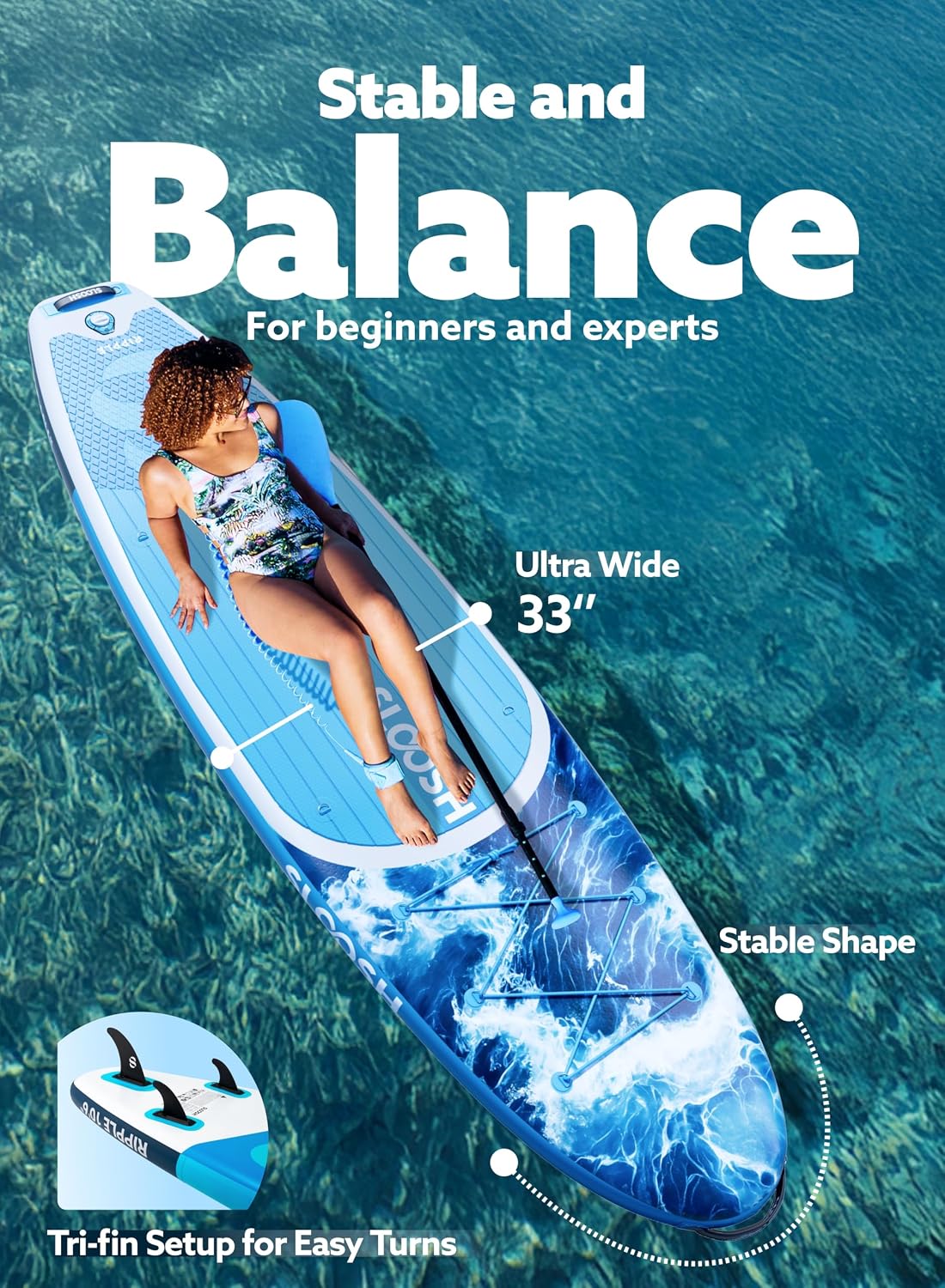 SLOOSH Inflatable SUP & Electric Pump Bundle – 10'6' Paddle Board with Premium Accessories, Non-Slip EVA Deck, 20 PSI Dual-Stage Pump for Fast Inflation, Perfect for Youth & Adults of All Skill Levels
