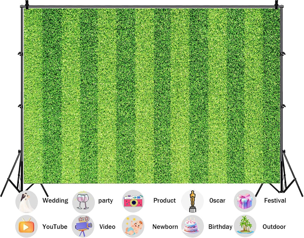 20X10ft Fabric Green Striped Grass Field Backdrop Soccer Sports Ground Background for Kids Birthday Party Decorations Outdoor Theme Wall Hanging Photo Studio Props