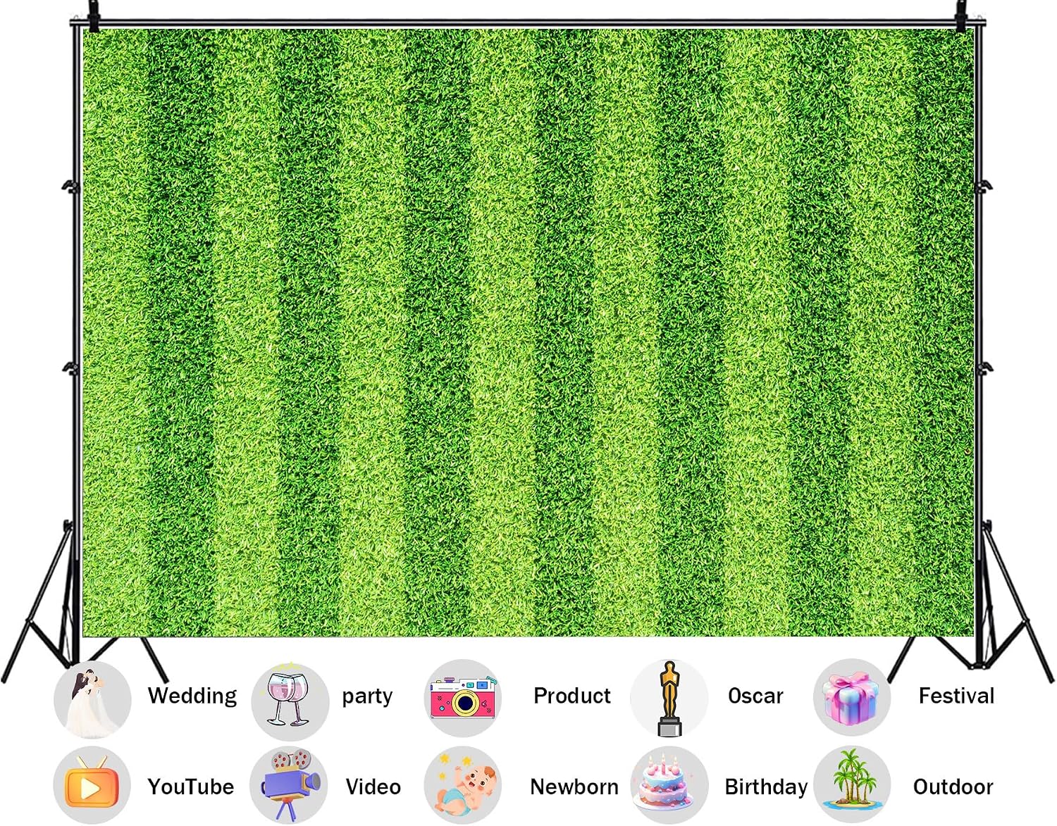 20X10ft Fabric Green Striped Grass Field Backdrop Soccer Sports Ground Background for Kids Birthday Party Decorations Outdoor Theme Wall Hanging Photo Studio Props