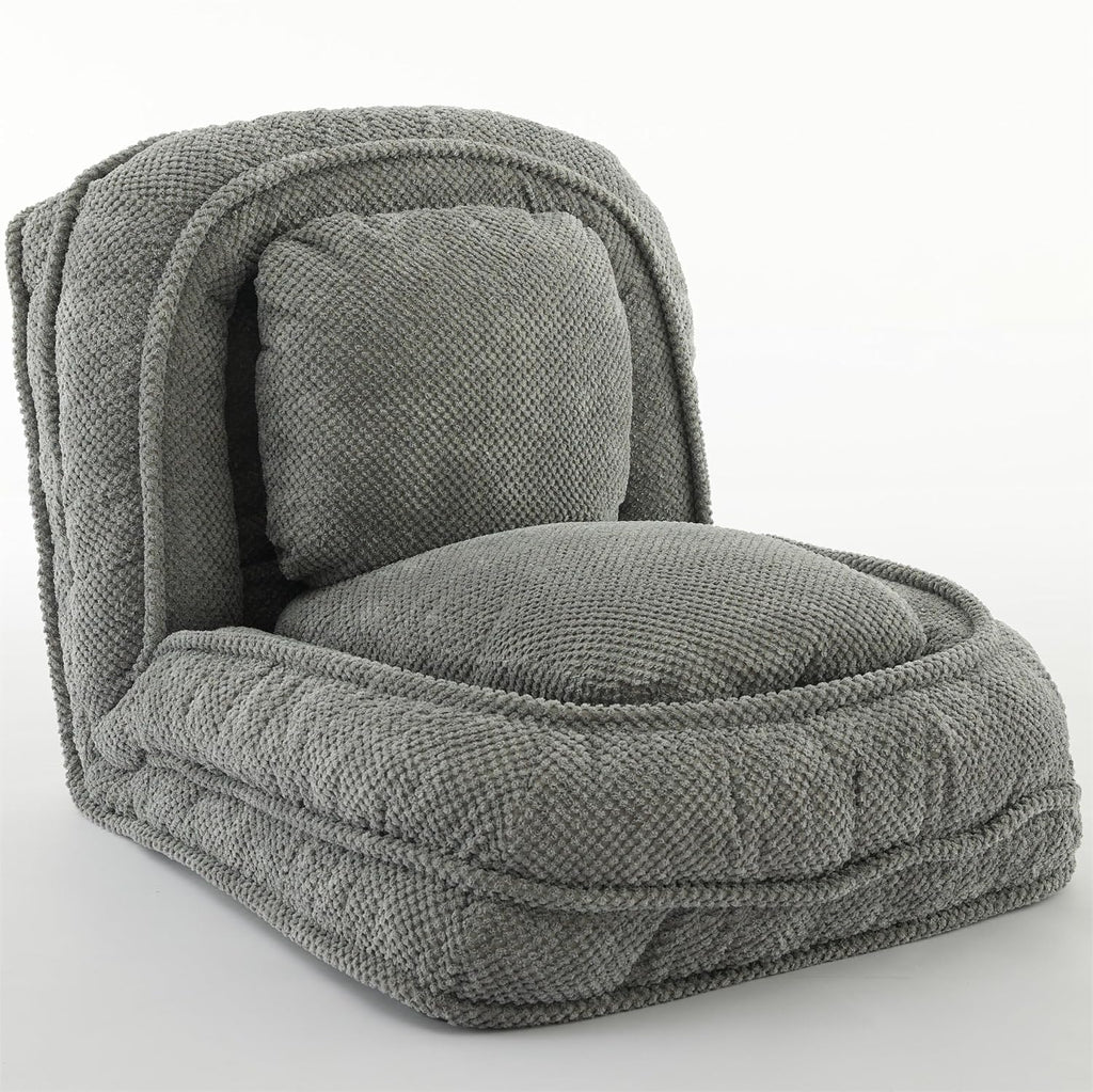 Floor Chair with Back Support, Folding Sofa Chair with 5 Adjustable Position, Plush Floor Gaming Chair, Meditation Chair for Lazy Boys, Human Dog Bed for Living Room, Lounge, Bedroom, Grey