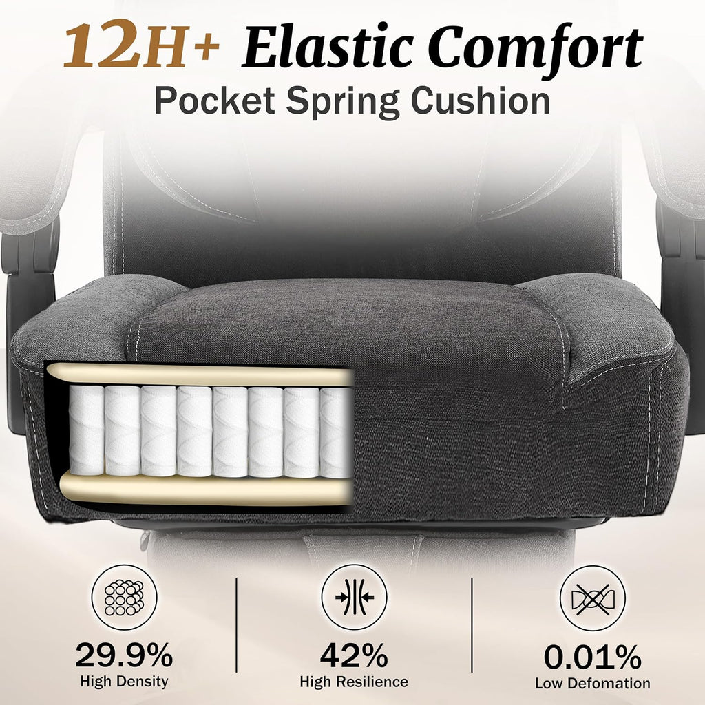 Massage Office Chair with Foot Rest,6-Point Vibration & Heat Reclining Computer Chair,Big and Tall Fabric Office Chair for Heavy People,Ergonomic Executive Desk Chair,Thick Cushion,High Back,BlackGrey