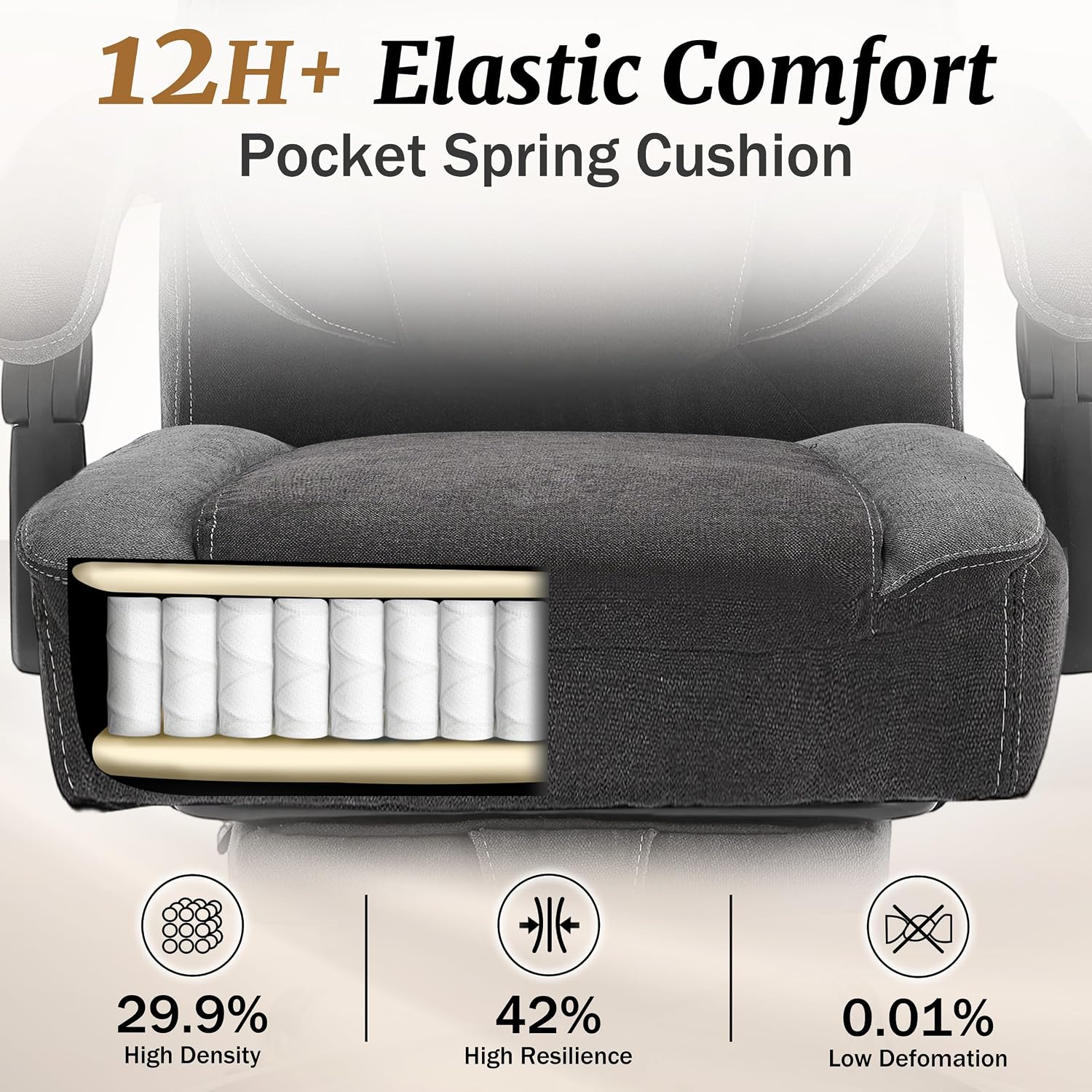 Massage Office Chair with Foot Rest,6-Point Vibration & Heat Reclining Computer Chair,Big and Tall Fabric Office Chair for Heavy People,Ergonomic Executive Desk Chair,Thick Cushion,High Back,BlackGrey