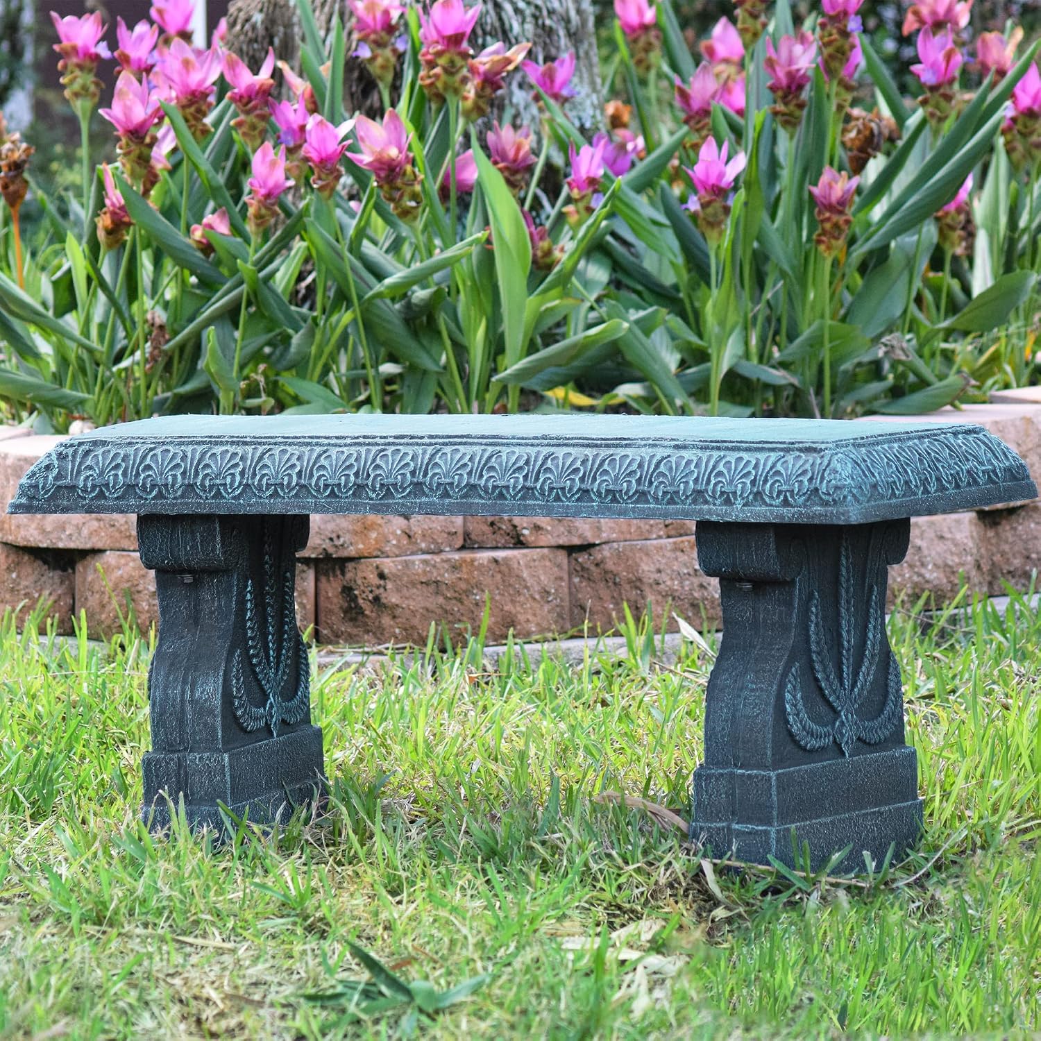 Arcadia Garden Products Outdoor Fiberclay Garden Bench for Patio, Porch, Park, Lightweight and Durable Outside Furniture Decor, Brushed Teal
