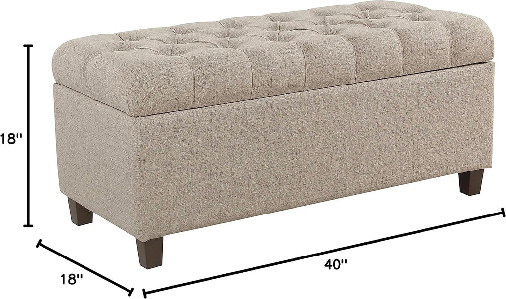 Homepop Home Decor | Tufted Ainsley Button Storage Ottoman Bench with Hinged Lid | Ottoman Bench with Storage for Living Room & Bedroom, Tan