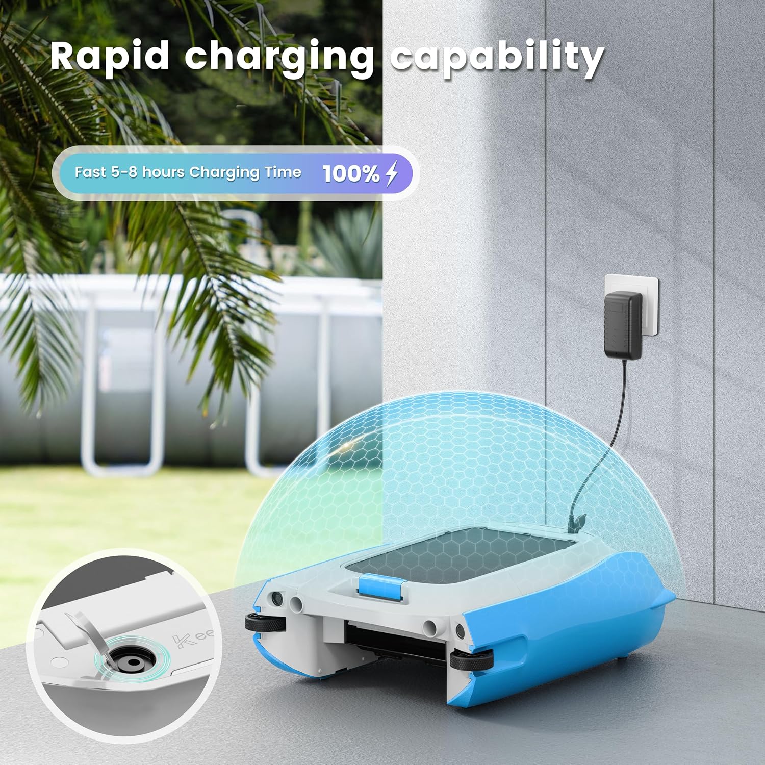 Keenhot Solar Powered Robotic Pool Surface Skimmer Cleaner, Automated Pool Skimmer with 24/7 Continuous Cleaning Dual Charging Modes Smart Obstacle Avoidance Ideal for Most Swimming Pool Types