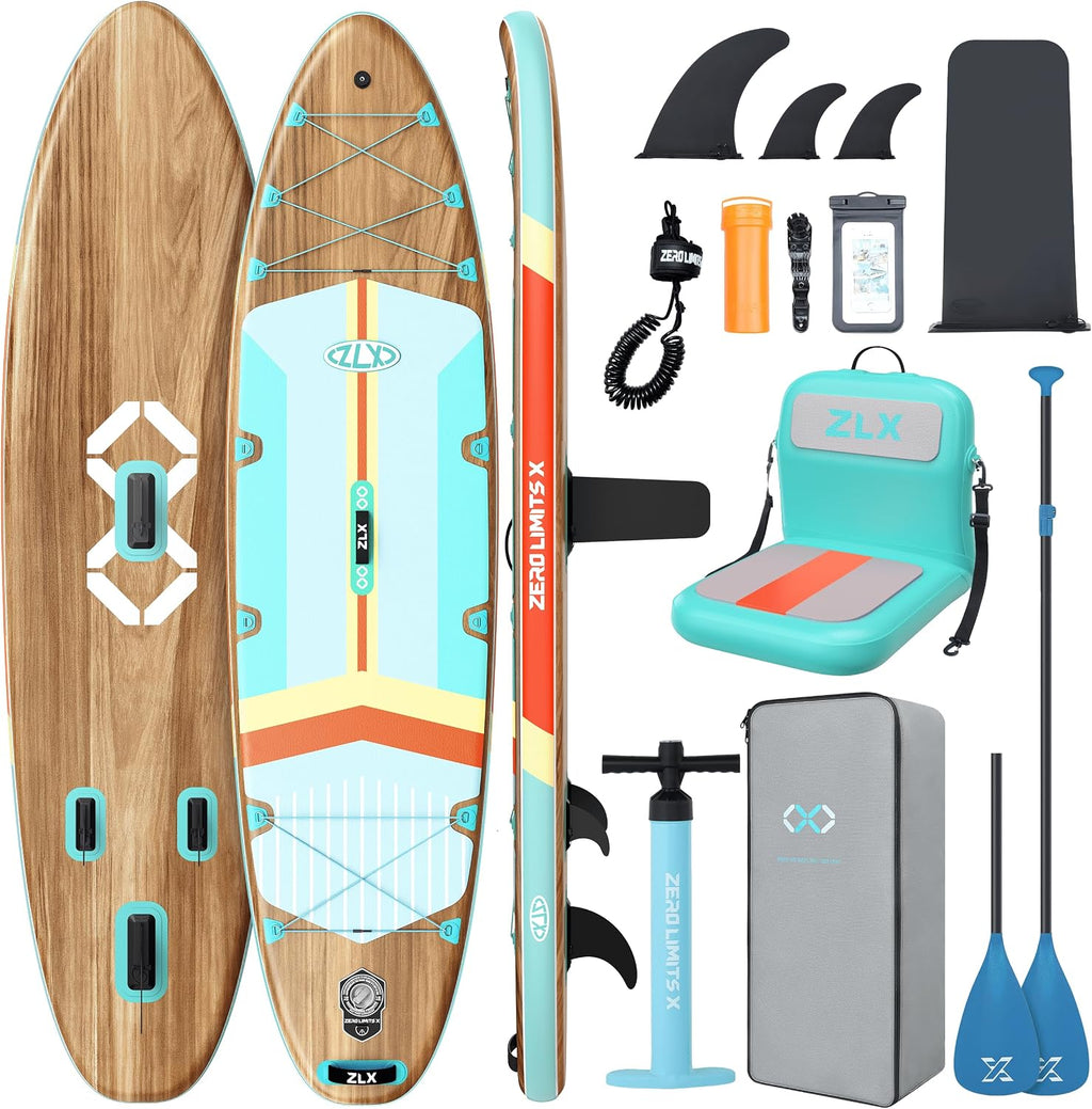ZLX 11'6'x35' Ultra Wide Inflatable Stand Up Paddle Board | Stable Non-Slip Deck Pad, Unique Fin System, Premium SUP Accessories & Backpack - Upgraded Pump for Adults, All Skill Levels