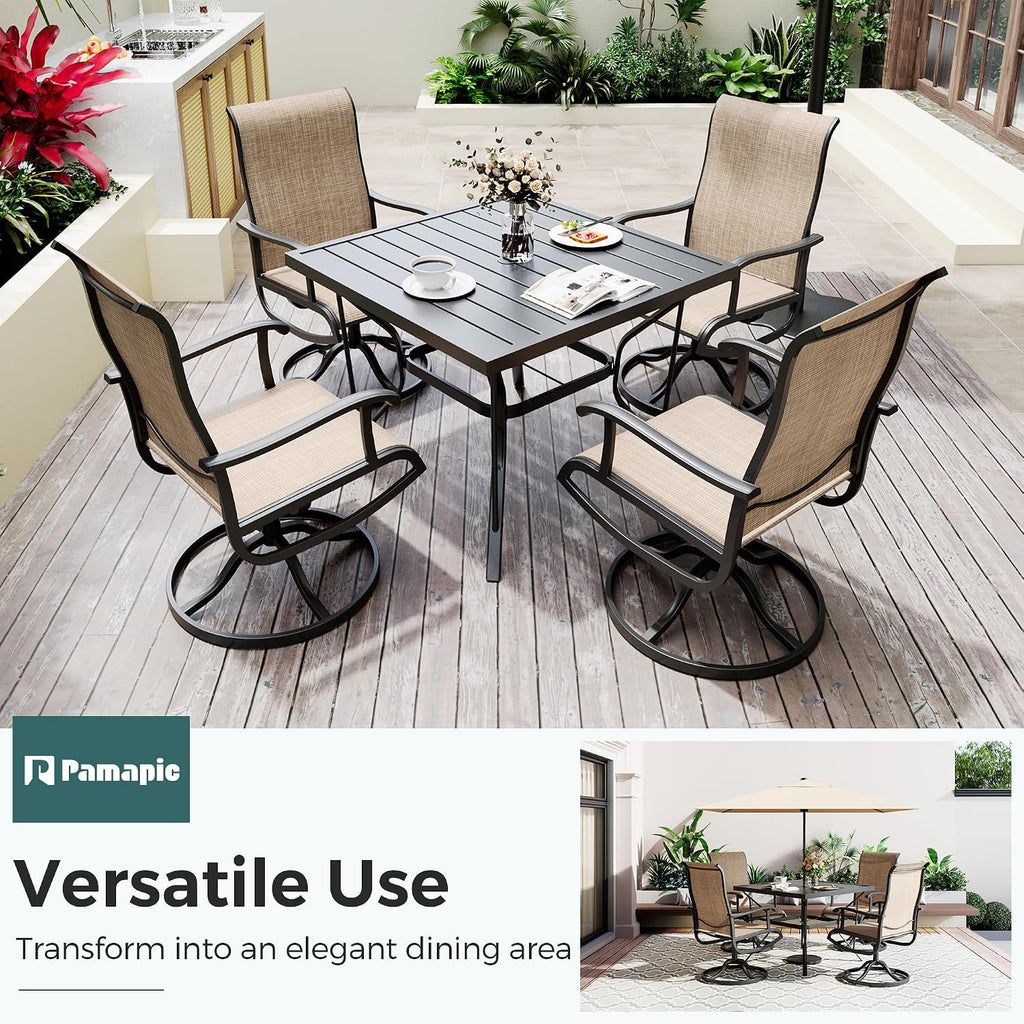 5-Piece Outdoor Dining Set, Patio Furniture Set with Textilene Swivel Chairs, Outdoor Table & 4 Chairs for Garden, Backyard, Poolside, Deck, Beige
