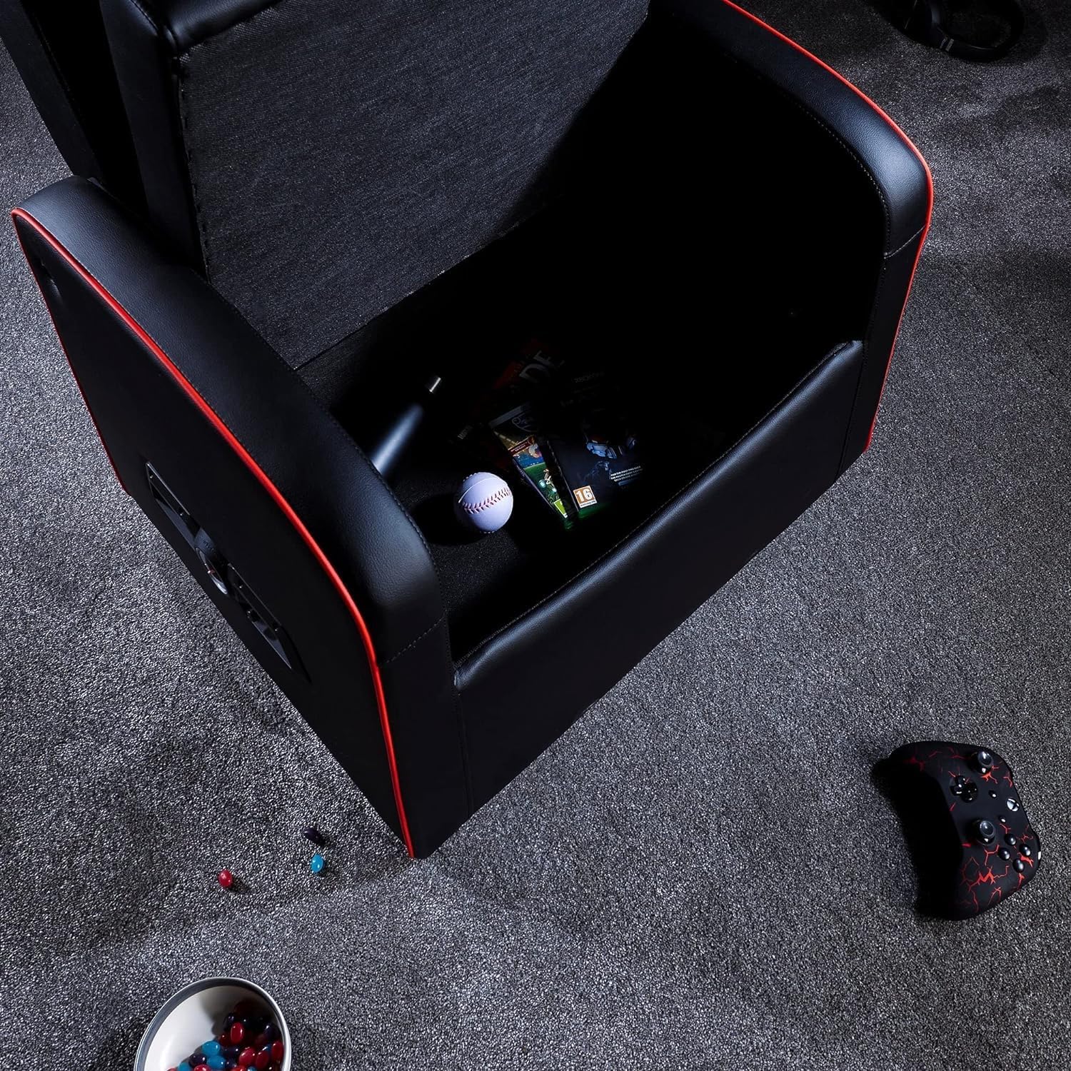 X-Rocker Luxe Ottoman Armchair Single Padded Seat with 2.1 Audio Speakers, Faux Leather Sofa Lounge Game Seat for Kids and Juniors, Console Gaming Chair with Storage for PS, XBOX, Nintendo - BLACK