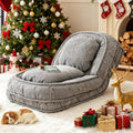 Floor Chair with Back Support, Folding Sofa Chair with 5 Adjustable Position, Plush Floor Gaming Chair, Meditation Chair for Lazy Boys, Human Dog Bed for Living Room, Lounge, Bedroom, Grey