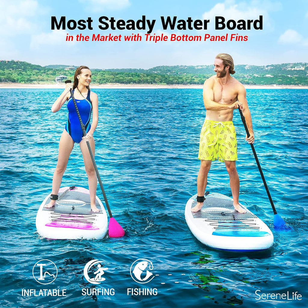 SereneLife Inflatable Stand Up Paddle Board and Detachable Seat - SUP Paddleboard Set for Adults and Youth, 32' Wide Design with Non-Slip EVA Deck Pad and Marine-Grade Materials, 350 lbs Capacity