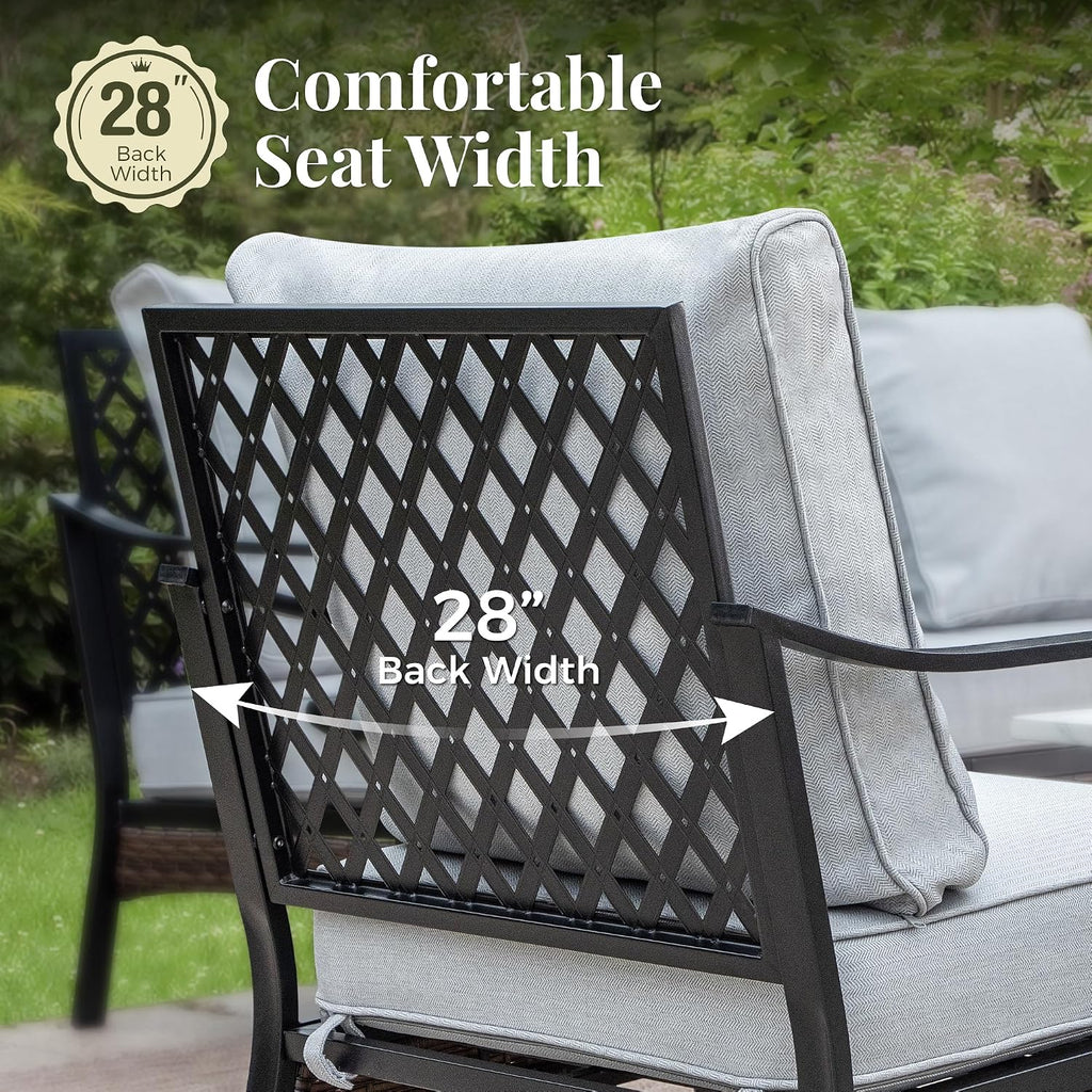 MIXPATIO Patio Furniture Set with Fire Pit Table, Metal Outdoor Conversation Set with 5.75'' Extra Thick Cushion, 2 Swivel Chairs, 2 Leg Chairs, 3-Seat Sofa and Gas Fire Pit Table, Light Grey