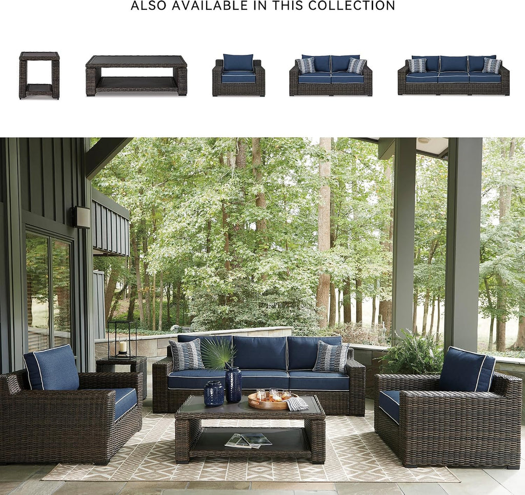 Signature Design by Ashley Grasson Lane Outdoor Wicker Cocktail Table with Aluminum Frame, Brown