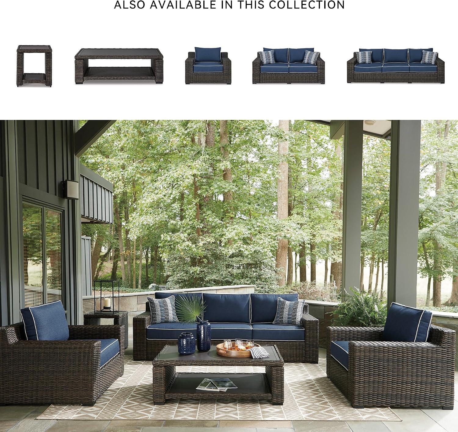 Signature Design by Ashley Grasson Lane Outdoor Wicker Cocktail Table with Aluminum Frame, Brown