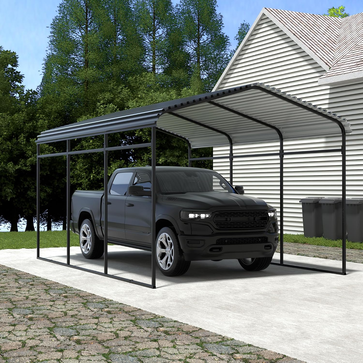 Xilingol Metal Carport, Heavy Duty Carport Canopy with Galvanized Steel Frame and Roof, Outdoor Storage Shed, Car Tent Garage Shelter for Pickup, Truck, Boat and Tractor (10x15 FT Black)