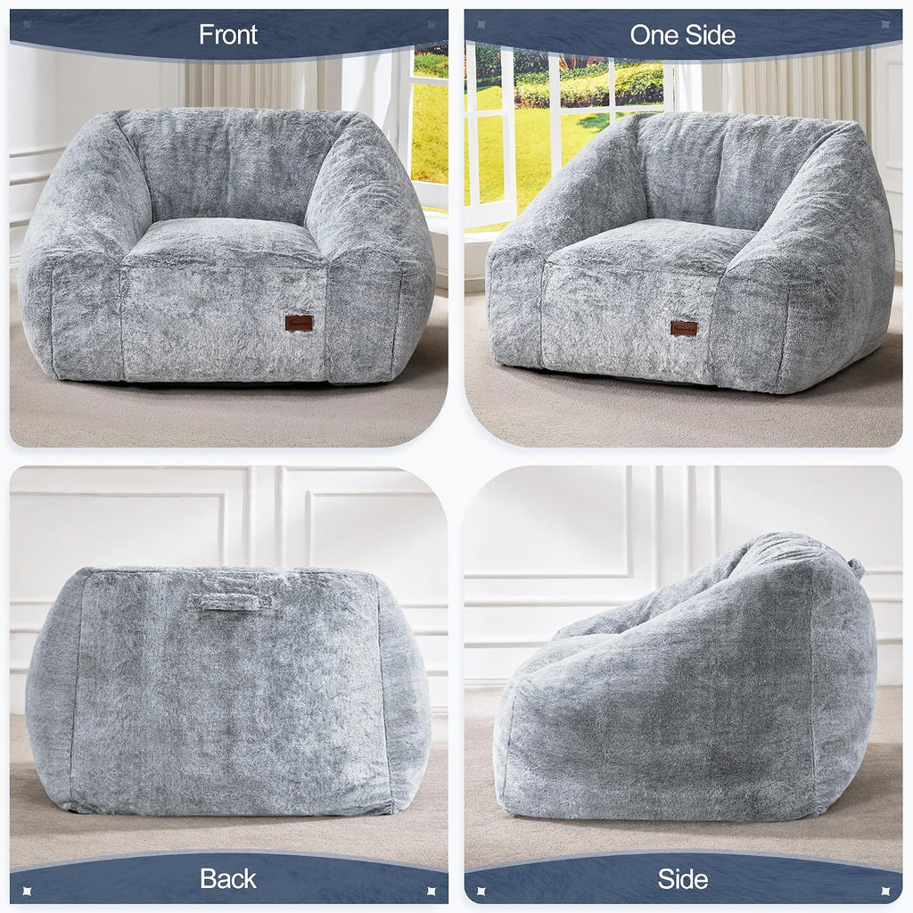 Hobestluk Giant Bean Bag Chair Memory Foam Filled Sofa Chair Bean Bag for Adults/Teens/Kids, Oversized Lazy Accent Comfy Stuffed BeanBag Sofa for Living Room Bedroom Dorm Reading(Dark Grey)