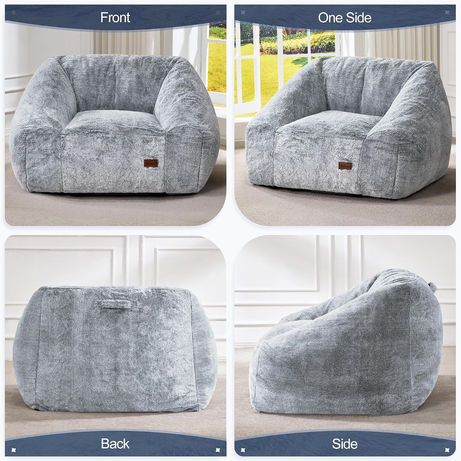 Hobestluk Giant Bean Bag Chair Memory Foam Filled Sofa Chair Bean Bag for Adults/Teens/Kids, Oversized Lazy Accent Comfy Stuffed BeanBag Sofa for Living Room Bedroom Dorm Reading(Dark Grey)