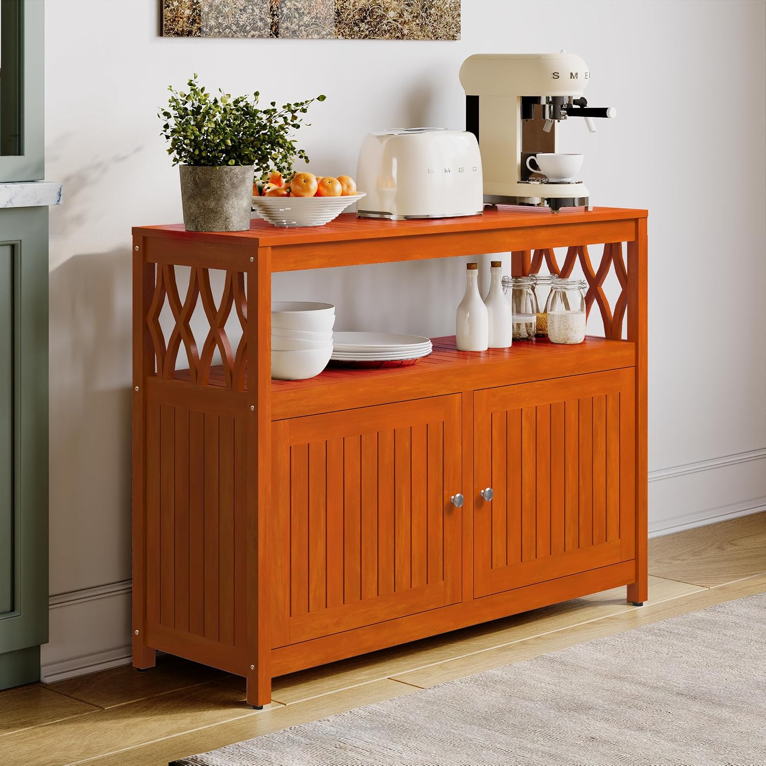 DTY Outdoor Living Longs Peak Eucalyptus Wood Sideboard Table, Outdoor Buffet Cabinet with Storage, Natural Oil Weather-Resistant Finish