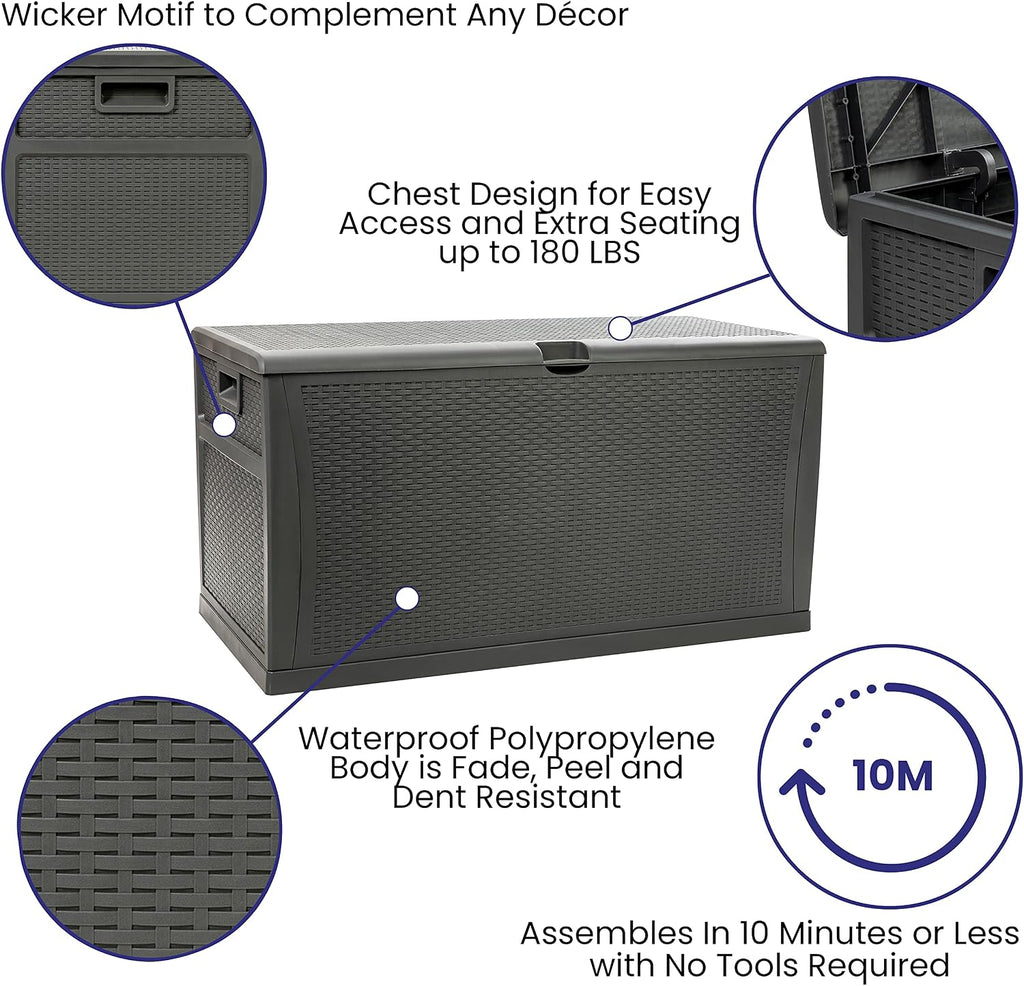 Flash Furniture 120 Gallon Plastic Deck Box - All-Weather Patio Storage and Organization for Throw Pillows, Pool Toys or Garden Tools