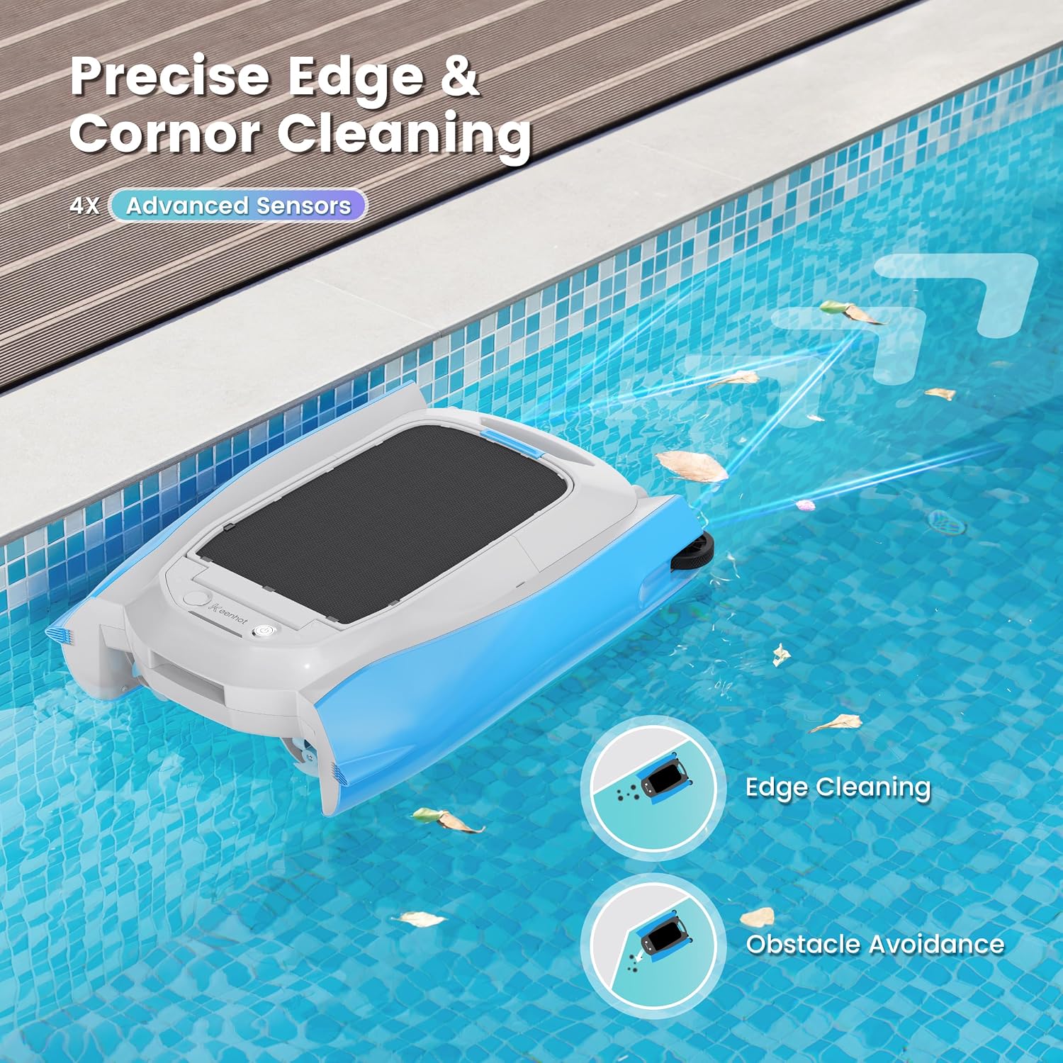 Keenhot Solar Powered Robotic Pool Surface Skimmer Cleaner, Automated Pool Skimmer with 24/7 Continuous Cleaning Dual Charging Modes Smart Obstacle Avoidance Ideal for Most Swimming Pool Types