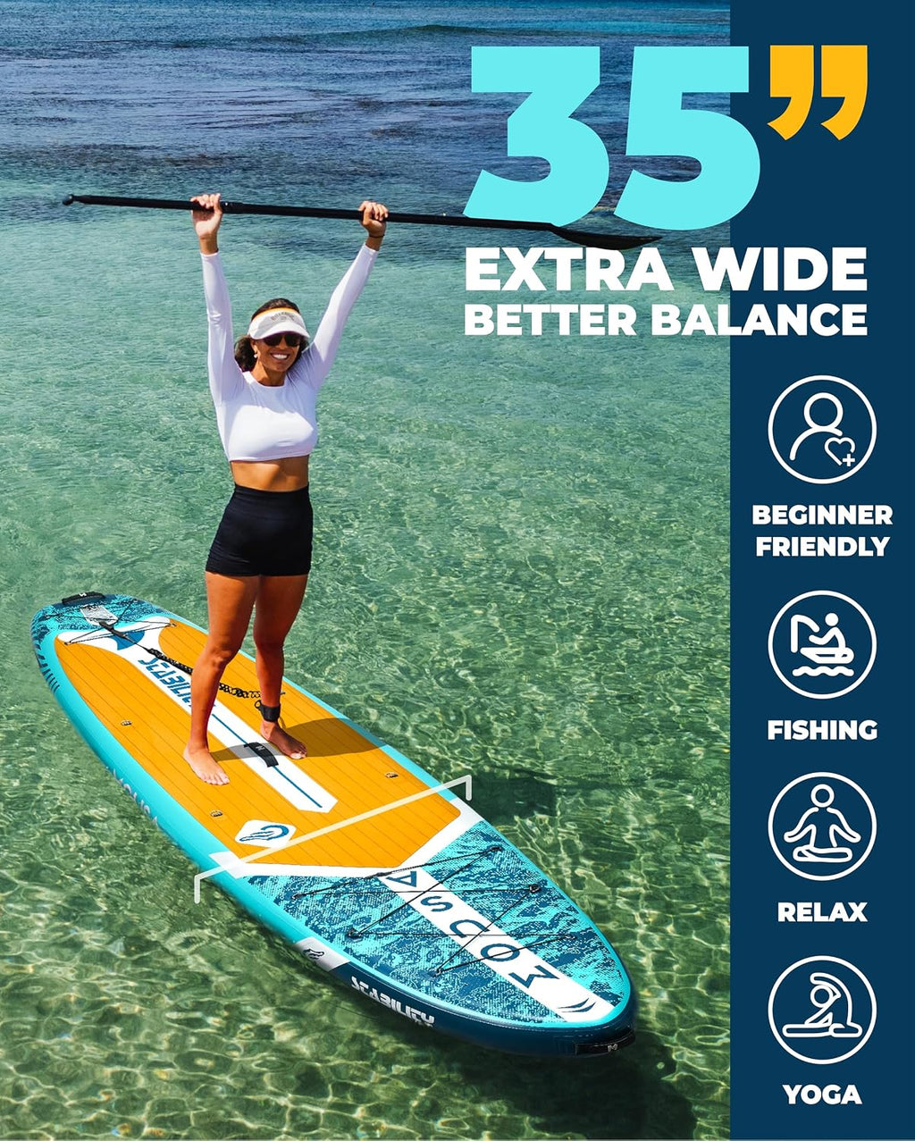 MOUSA 10'8/11'×35' Extra Wide Inflatable Stand Up Paddle Board, Stable Paddleboard SUP for 2 People/Family, Anti-Slip Full EVA Deck, 3 Handles, 100L Backpack, All-Round Sup Board, Big Fin