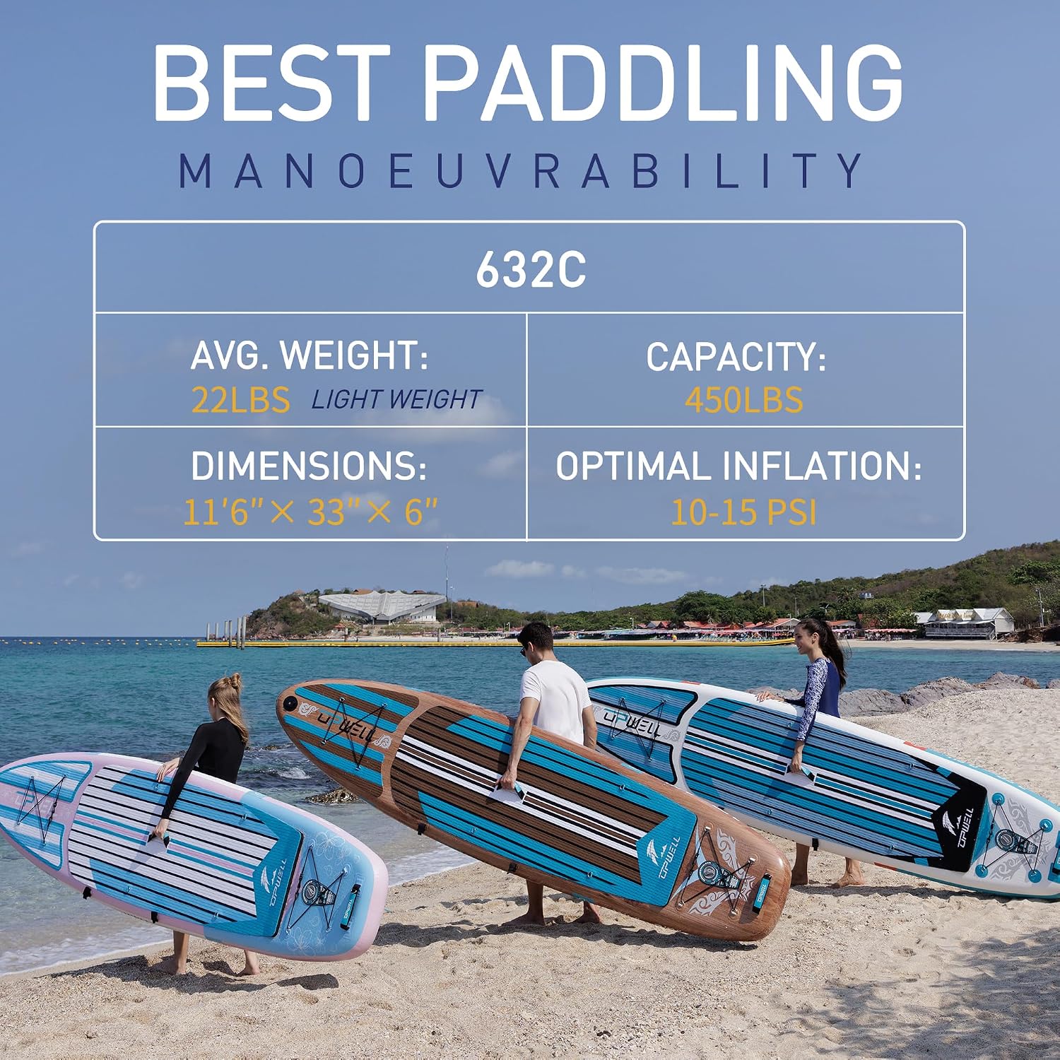 UPWELL 11'2'/11'6'Stand Up Paddle Board for Youth & Adults, Inflatable Paddle Board with Stable Design, Premium SUP Accessories, Backpack, Paddle, Leash, Pump, Fins