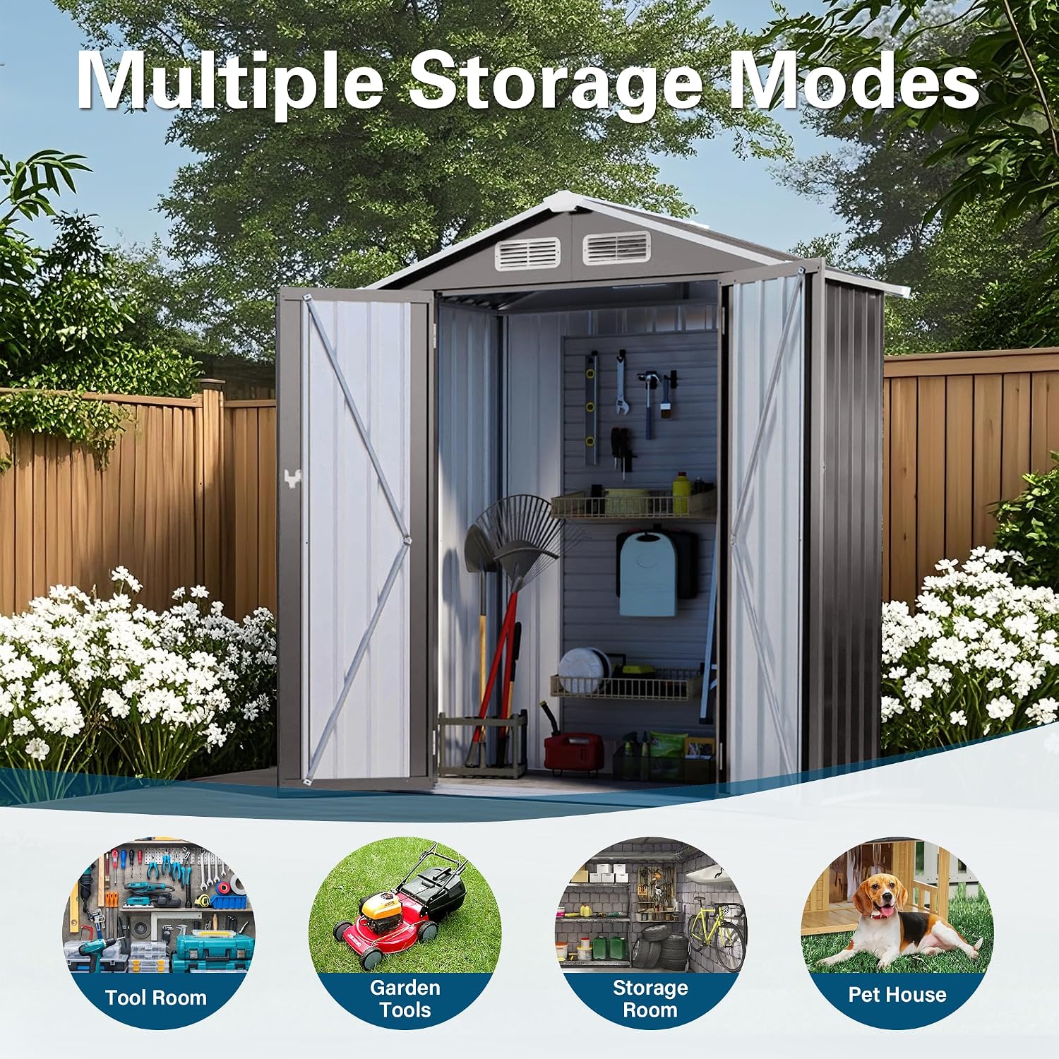 YOPTO 5X3 FT Metal Outdoor Storage Shed,Waterproof Backyard House Buildings with Pitched Roof and Lockable Door,Tool Sheds w/Vents,for Garden Garbage Enclosure,Gray