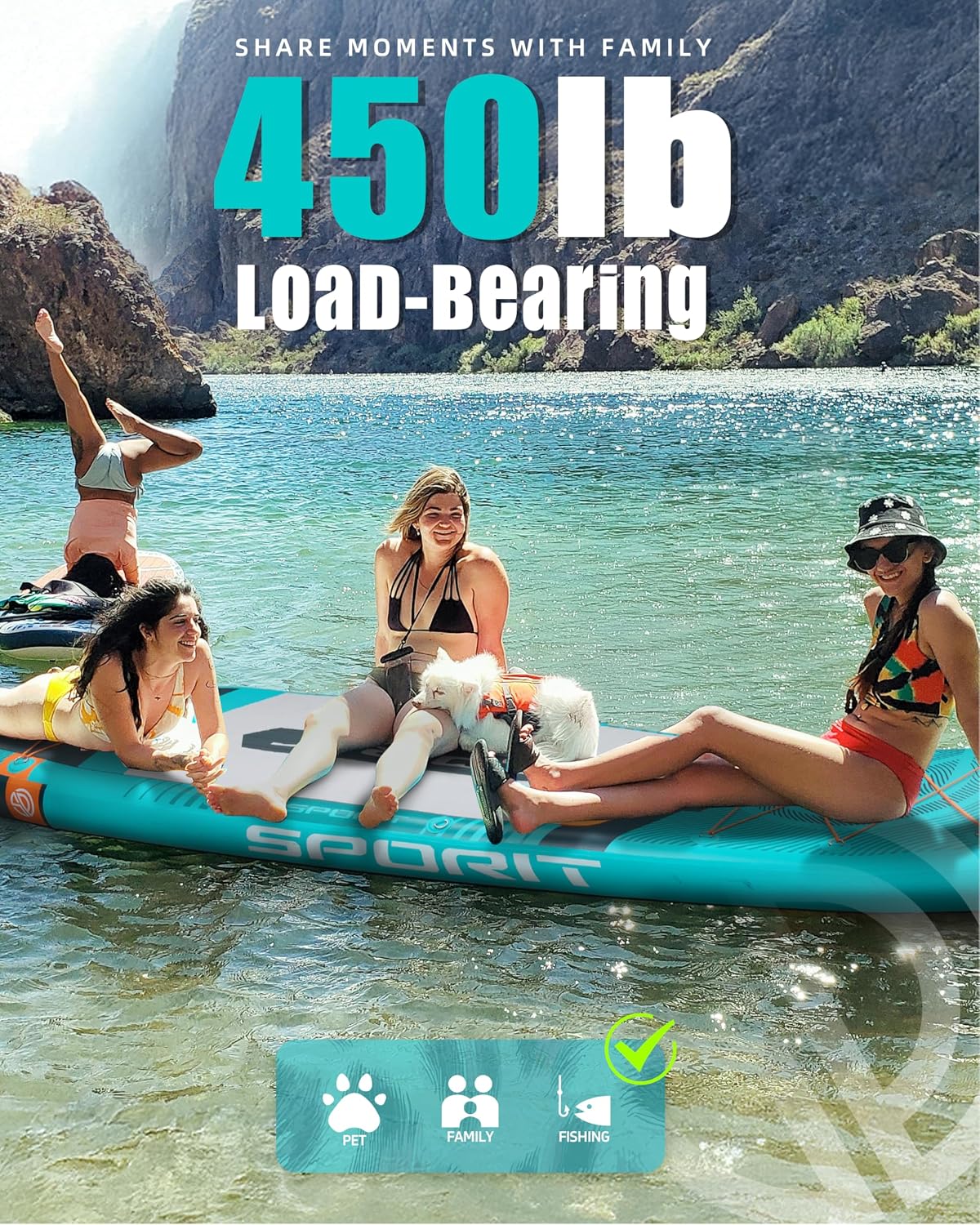 11'6' x 35' Extra Wide Inflatable Paddle Board for Adults, 450 lb Capacity Wide Stable Stand Up Paddle Board, 2–3 Person SUP, Heavy Duty 22 PSI, US Fin, Kayak D Rings, Large Stable Paddleboard