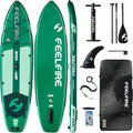 Feelfire11'x34' Extra Wide Inflatable Paddleboard, Stand-up Paddle Board for Adults, 420lb Capacity for Yoga/Fishing/Family, EVA Deck, US Fin, High-Pressure Pump, Storage Backpack, Safety Leash