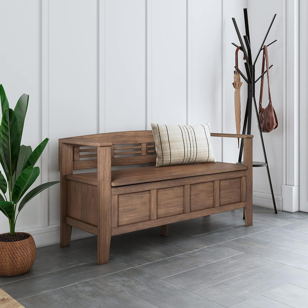 SIMPLIHOME Adams Entryway Storage Bench - 48 inch Wide Solid Wood Hallway Seat in Rustic Natural Aged Brown, Contemporary Bench for Entryway or Living Room with Lift-Up Lid and Spacious Storage