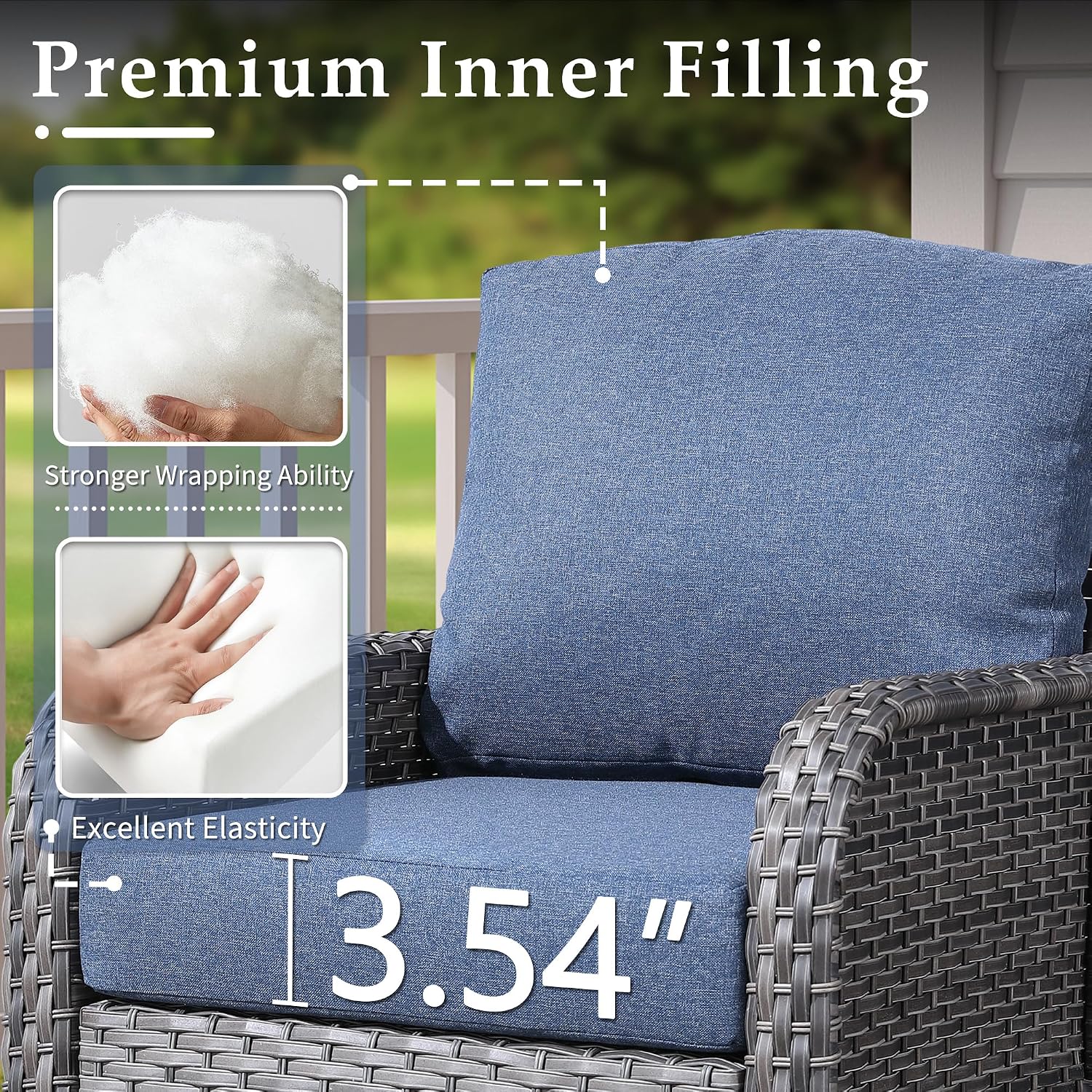 CAODOC 6-Piece Wicker Patio Furniture Set, All-Weather Rattan Conversation Bistro Loveseat Chair and Table Set for Backyard, Balcony and Deck with Soft Cushions and Metal Table(Blue)
