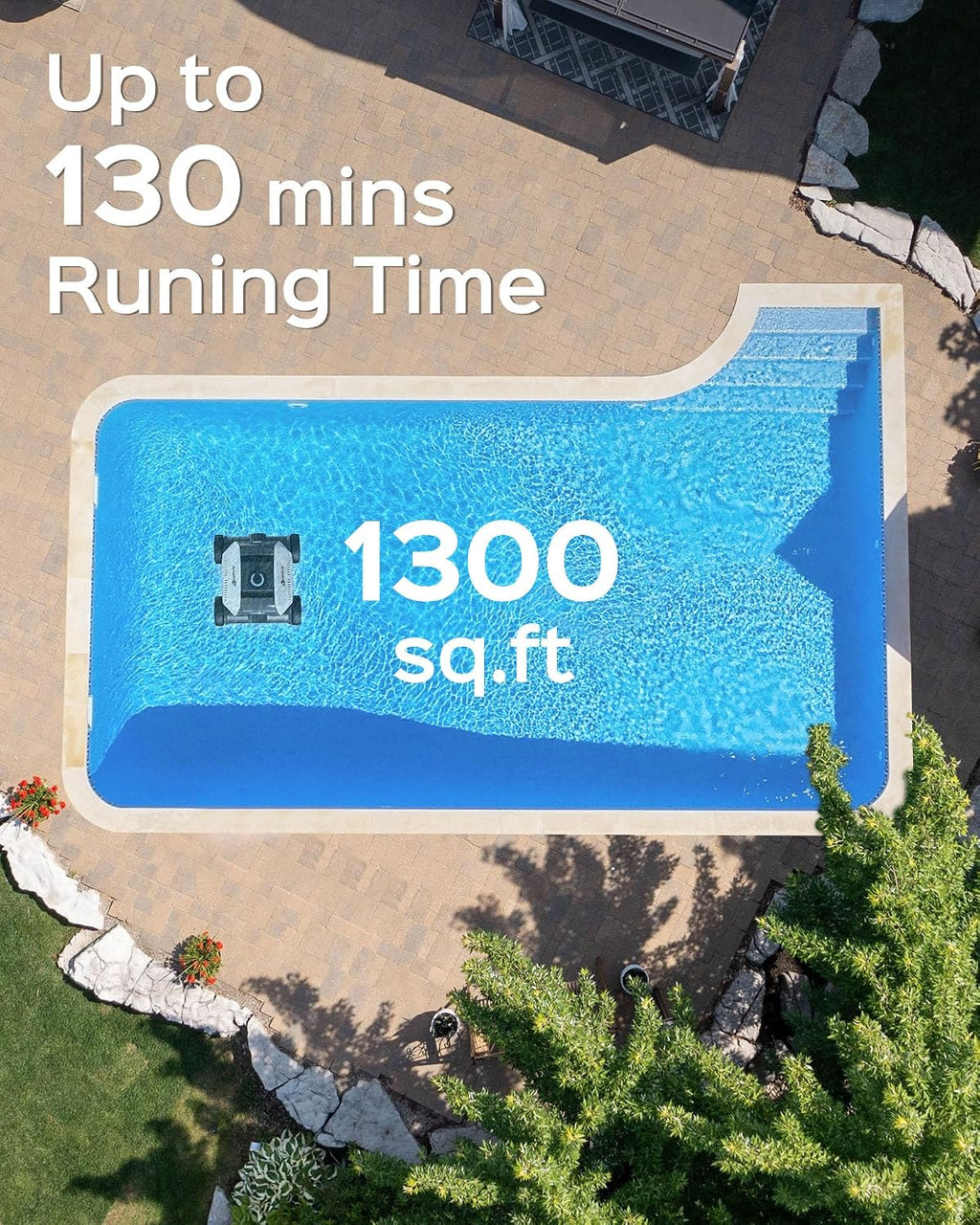 (2025 Upgrade) Robotic Pool Vacuum for Above Ground Pool - 6600mAh for 130mins Runtime & 50W Powerful Suction, Self-Parking Pool Cleaner with 180μm Filter Tray Up to 1300 Sq. Ft (ice Blue)