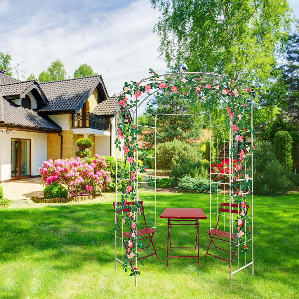 Metal Garden Arch Birdcage Pergola, 6.8ft Diameter x 9.5ft High Outdoor Iron Garden Arbor for Wedding Ceremony, Yard, Patio, Gazebo Pavilion (Cream White)