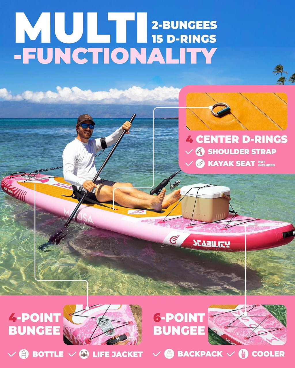 MOUSA 10'8/11'×35' Extra Wide Inflatable Stand Up Paddle Board, Stable Paddleboard SUP for 2 People/Family, Anti-Slip Full EVA Deck, 3 Handles, 100L Backpack, All-Round Sup Board, Big Fin