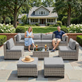 9-Piece Patio Furniture Set, Outdoor Sectional with Ottomans, Modular Patio Sofa, Dual-Strand Wicker Rattan, Rust-Resistant Frame, Backyard Furniture for Garden, Deck, Gray