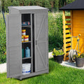 Outdoor Storage Cabinet, 68' H Wood Tall Shed with Metal Top, Wooden Storage Shed with Large Storage Space for Patio, Garden, Backyard, Lawn, Grey