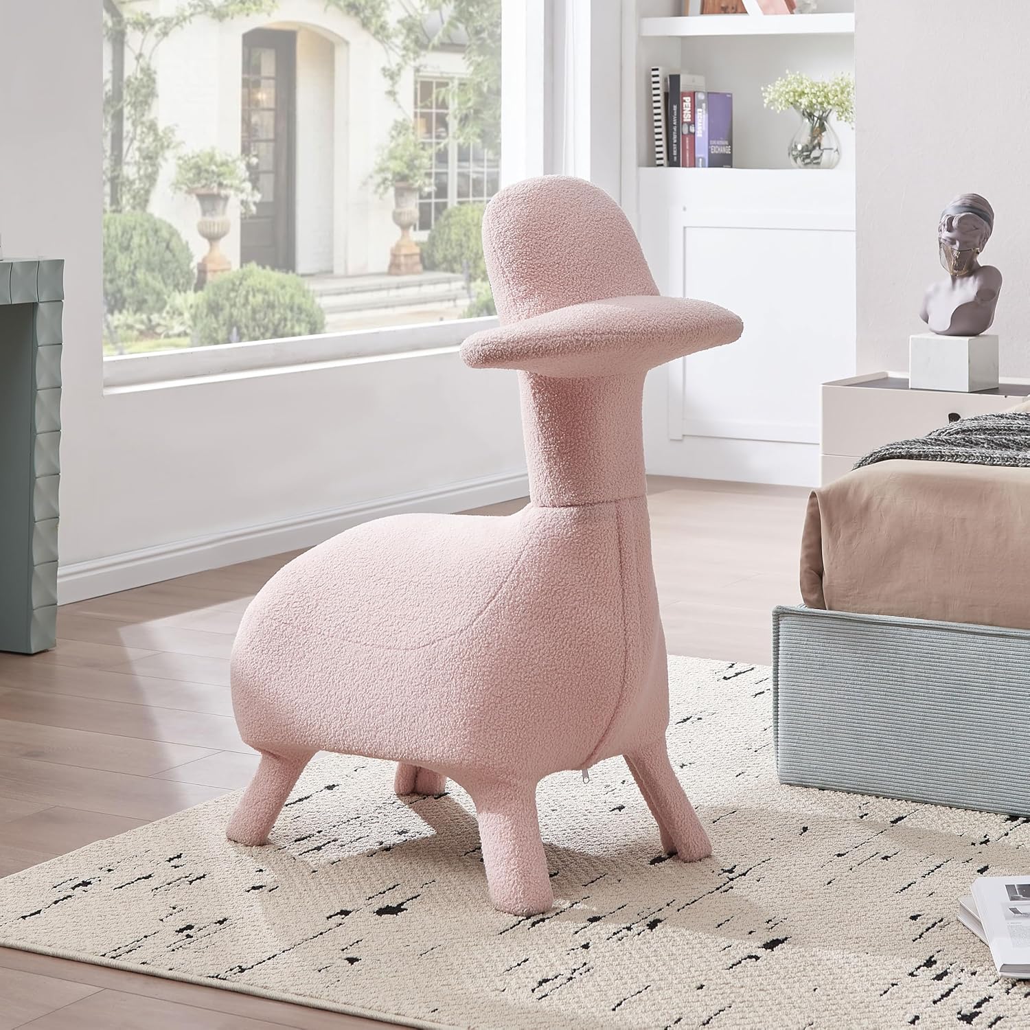 Animal Shape Gaming Chair, Soft Lamb Wool, Cute Duckbill-Shaped Chair for kids, Deep Cushion, Small Sofa for Small Space, Ideal for Bedroom/Living Room/Office, Stylish Furniture, Easy Assembly, Pink