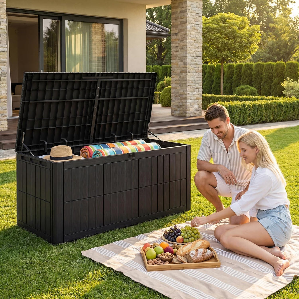 UDPATIO 220 Gallon Deck Box, Outdoor Storage Box Lockable Waterproof Indoor Outdoor Storage Container for Patio Cushions, Garden Tools, Package Delivery Boxes for outside