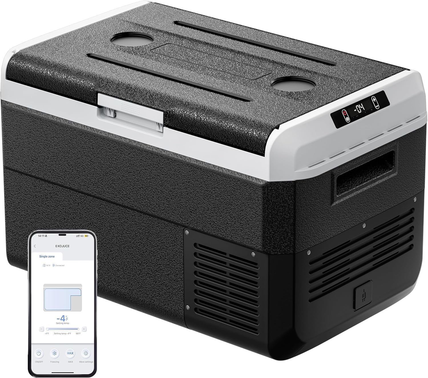 EKOJUCE 12 Volt Refrigerator, 43 Quart Electric Cooler, Car Fridge 12V/24V DC 100~240V AC, Portable Freezer -4℉~68℉, APP Control, Portable 12V Refrigerator Fridge for Truck, RV, Camping,Travel