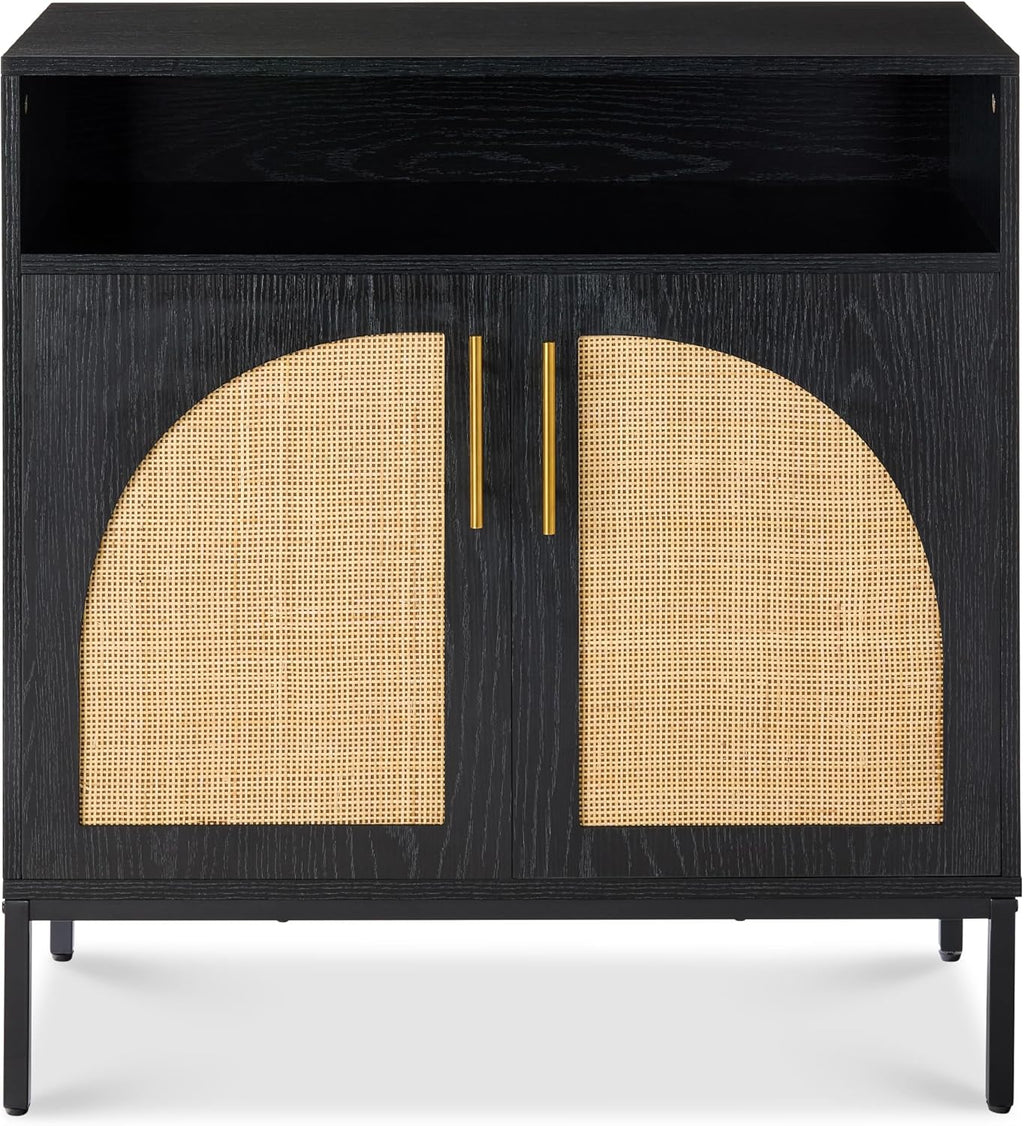 Best Choice Products Rattan Sideboard Buffet Cabinet, Entryway Table, Accent Storage Cabinet, Console Table for Hallway, Living Room, Dining Room - Black