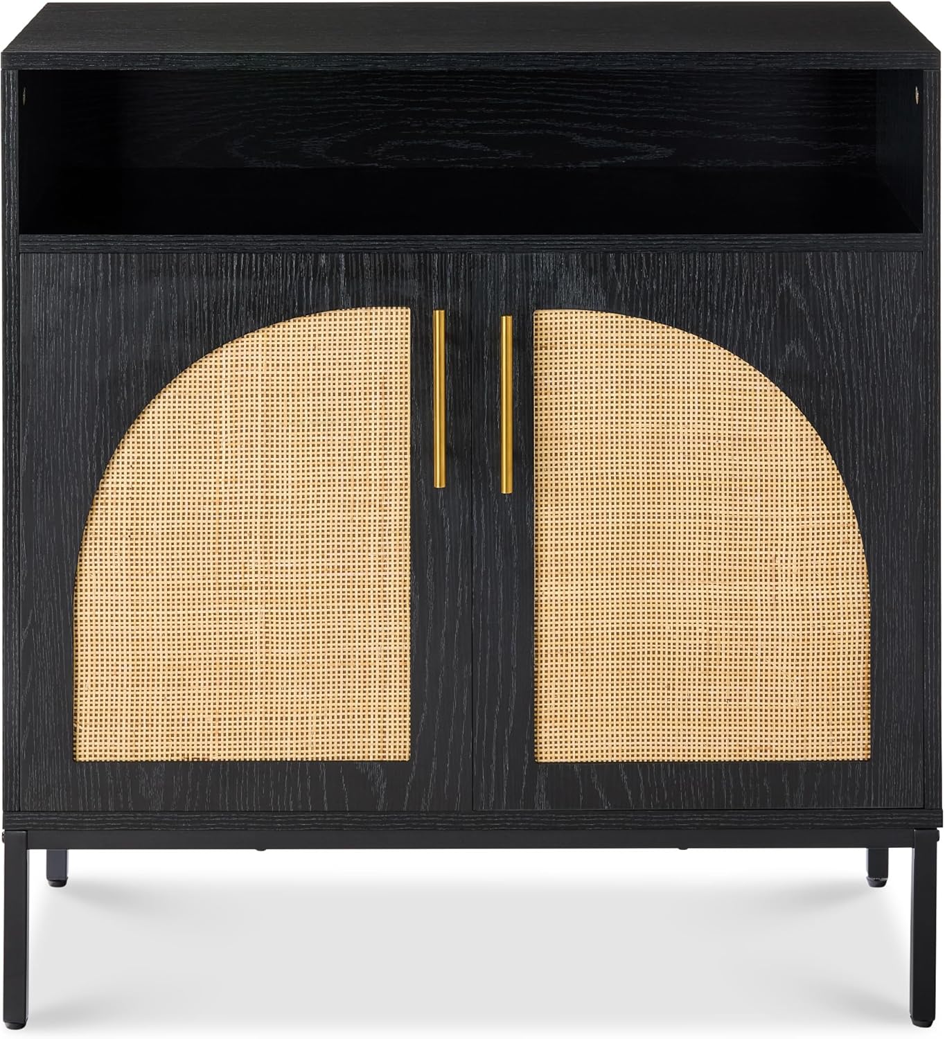 Best Choice Products Rattan Sideboard Buffet Cabinet, Entryway Table, Accent Storage Cabinet, Console Table for Hallway, Living Room, Dining Room - Black