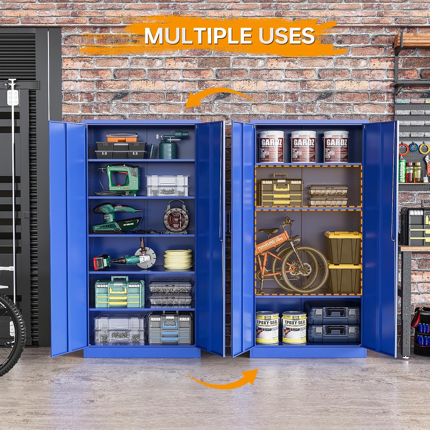 STANI Metal Garage Storage Cabinet with Lock, 71' Steel Lockable File Cabinet, Locking Steel Storage Cabinet with 5 Adjustable Shelves for Home, Office, Garage, Warehouse (Blue, 2 Door - 71' H)