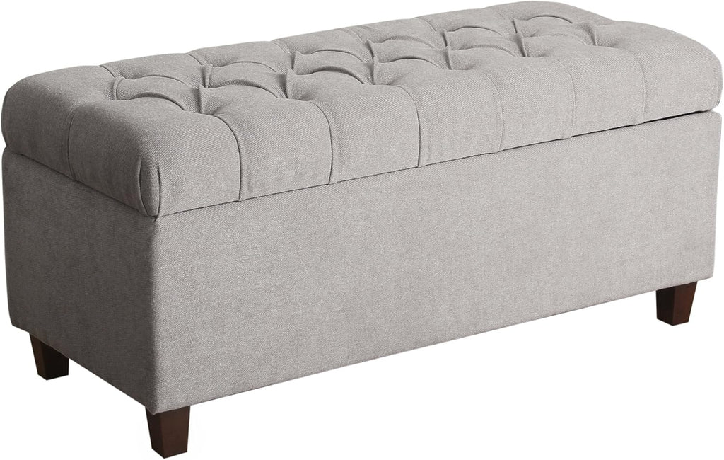 Homepop Home Decor | Tufted Ainsley Button Storage Ottoman Bench with Hinged Lid | Ottoman Bench with Storage for Living Room & Bedroom, Grey