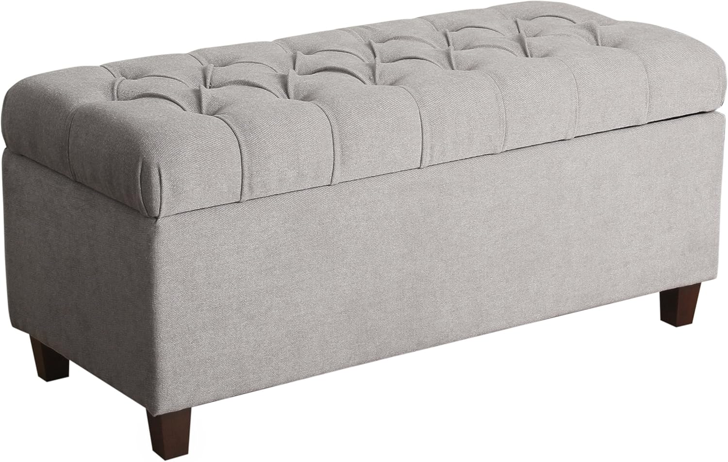 Homepop Home Decor | Tufted Ainsley Button Storage Ottoman Bench with Hinged Lid | Ottoman Bench with Storage for Living Room & Bedroom, Grey